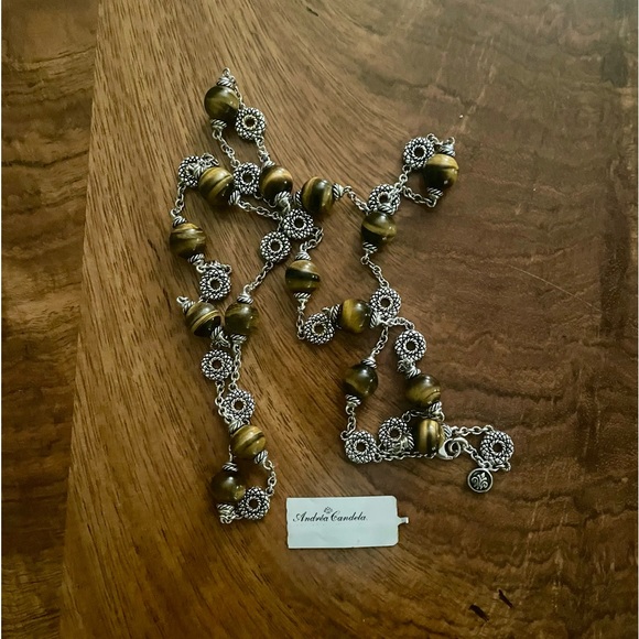 ANDREA CANDELA Sterling Silver Necklace with Tiger Eye Beads - Picture 9 of 9